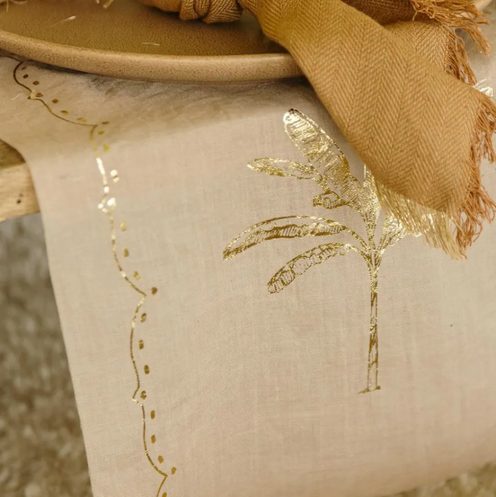 CHEMIN DE TABLE TISSU PALMIER OR 28CMX5M BEIGE
