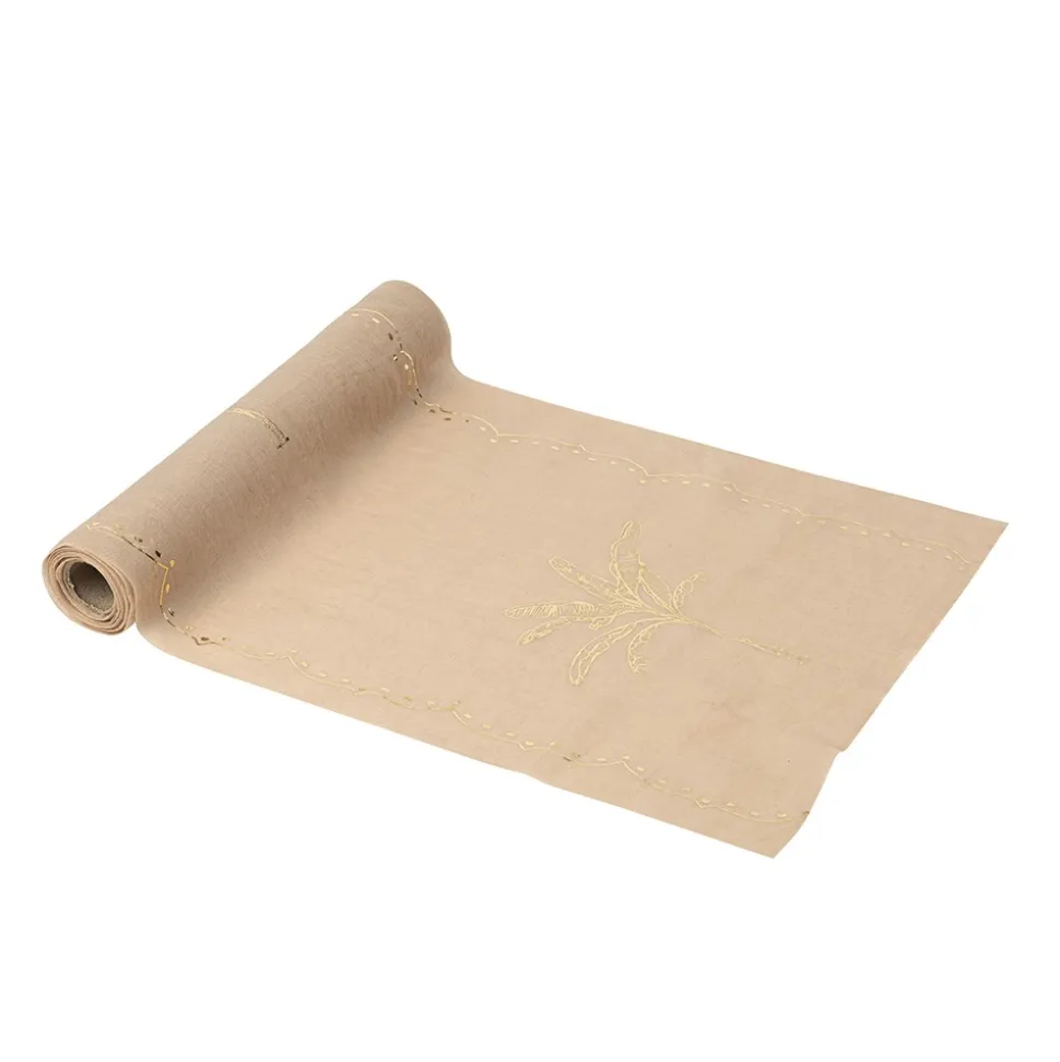 CHEMIN DE TABLE TISSU PALMIER OR 28CMX5M BEIGE