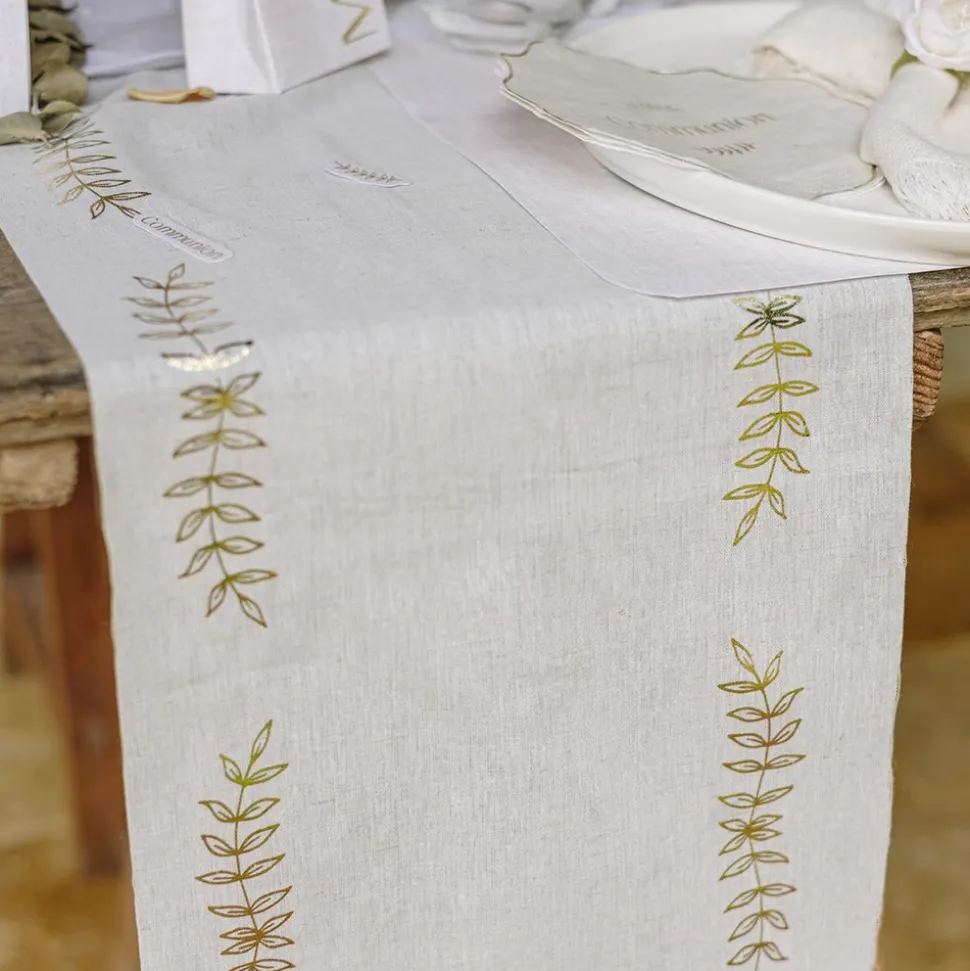 CHEMIN DE TABLE TISSU RAMEAUX OLIVIER 28CMX5M LIN