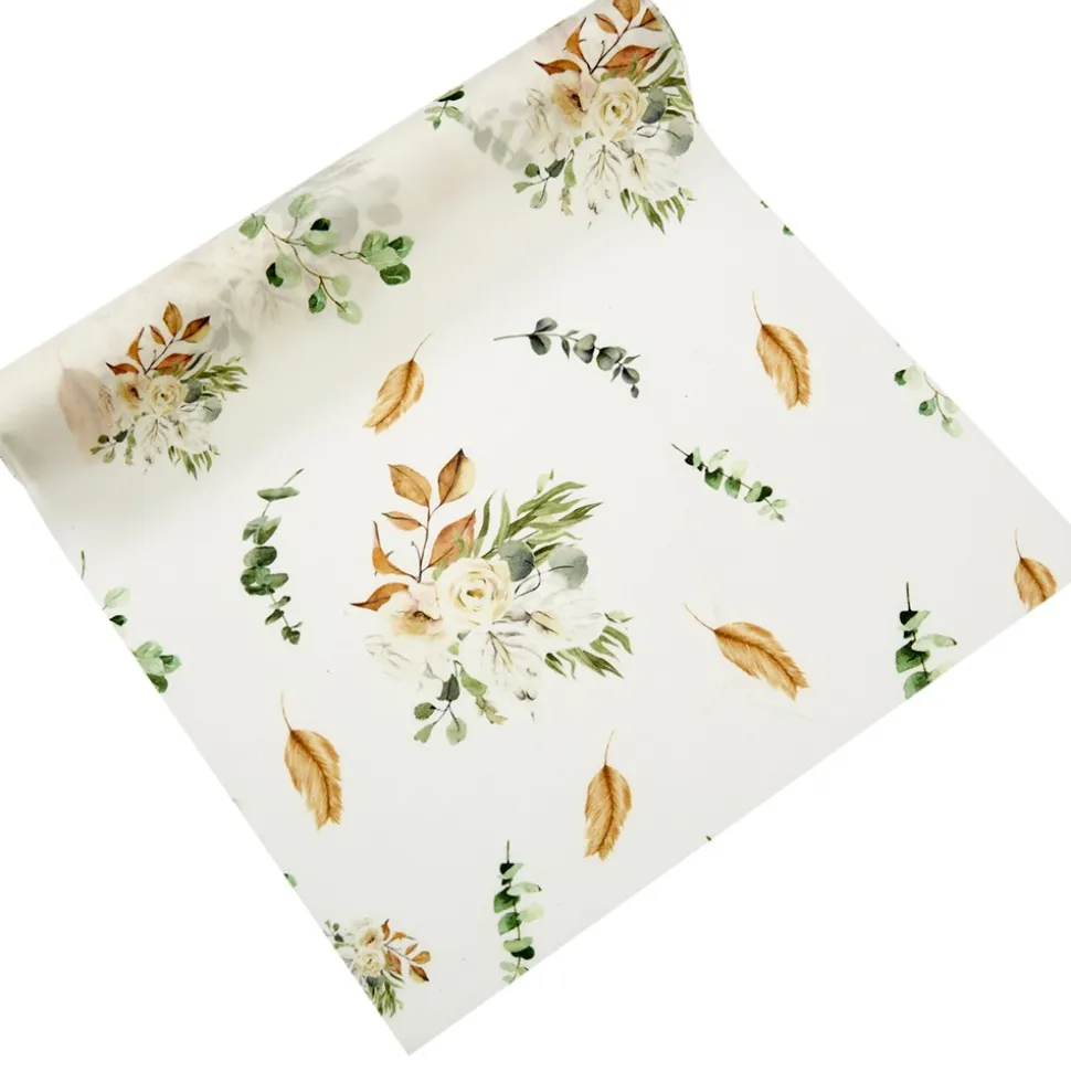 CHEMIN DE TABLE TISSU ROSIER SAUGE 28CMX3M