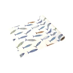 CHEMIN DE TABLE TOILE BANC SARDINES 28CMX4M BLEU