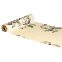 CHEMIN DE TABLE VELOURS FLEURS 28CMX3M CRÈME