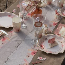 CHEMIN DE TABLE VOILE AMOUR FLORAL 28CMX3M IVOIRE