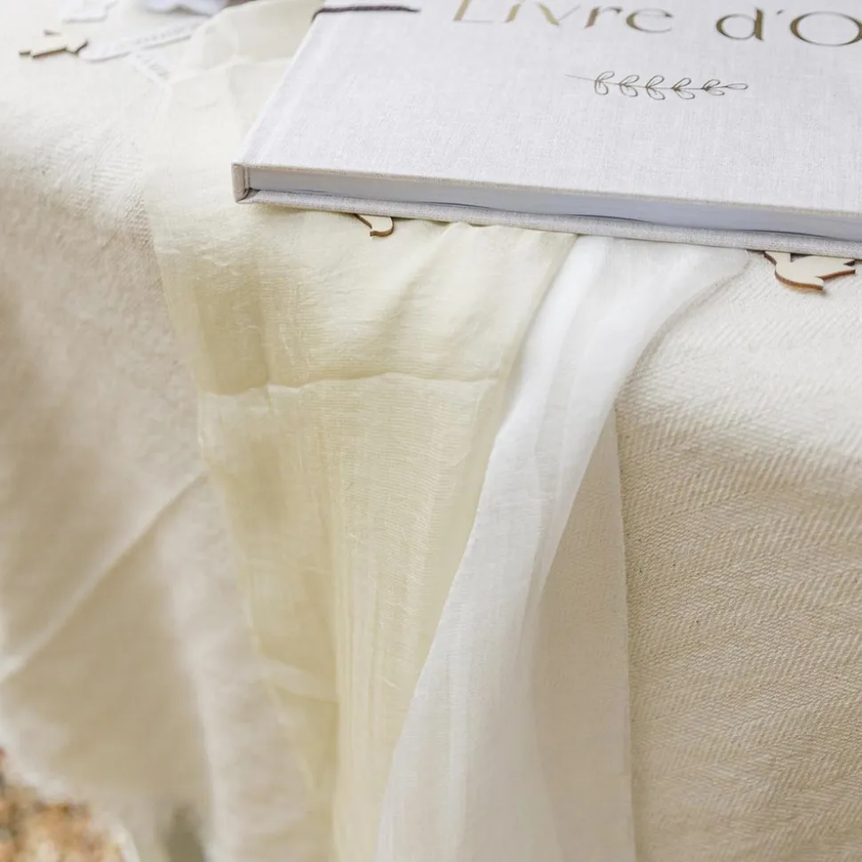 CHEMIN DE TABLE VOILE SATINÉ 28CMX3M CRÈME