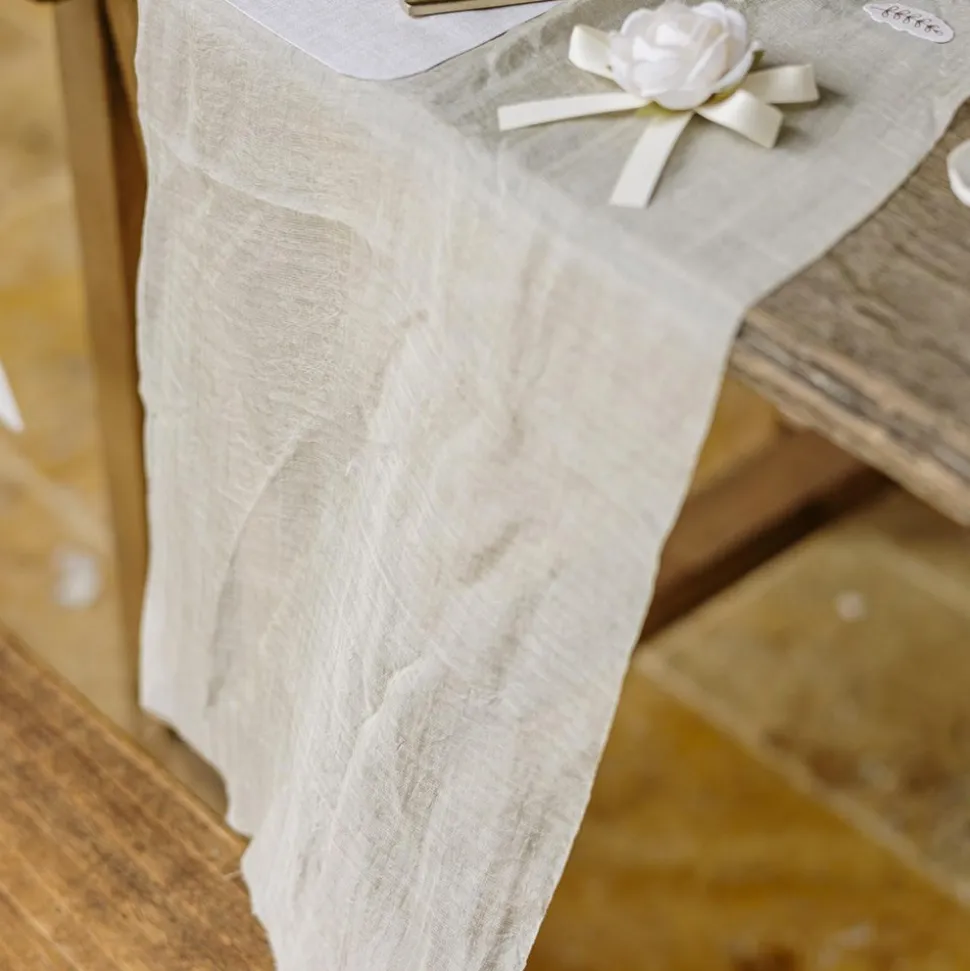 CHEMIN DE TABLE VOILE SATINÉ 28CMX3M CRÈME