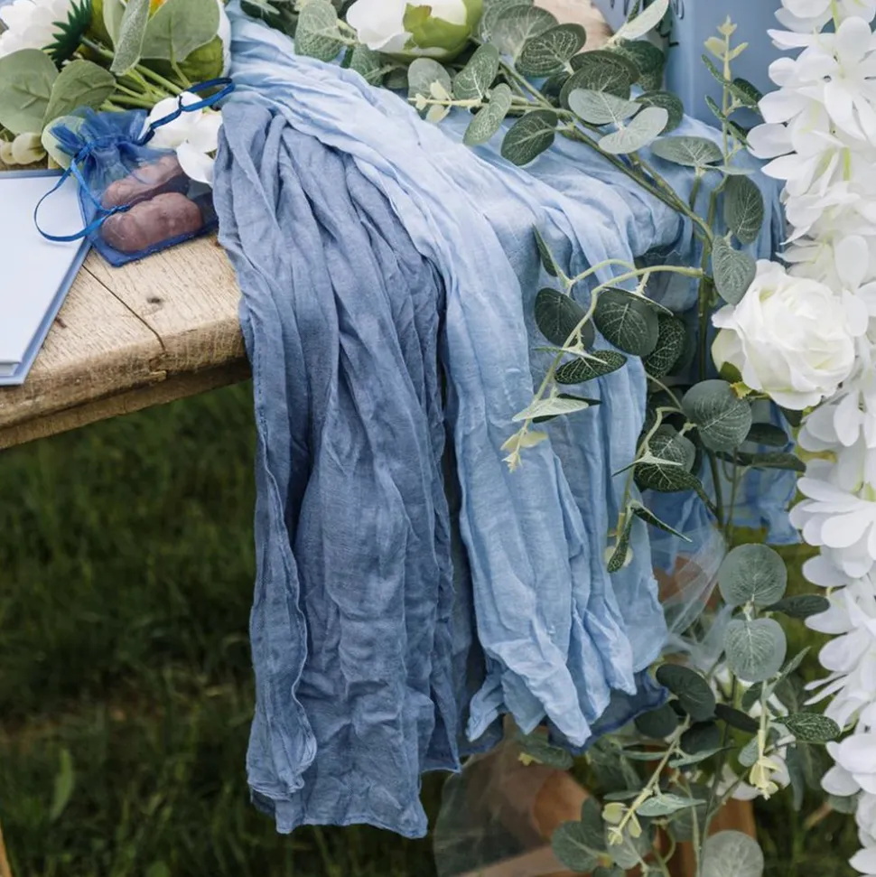 CHEMIN DE TABLE VOILE ÉTAMINE 90CMX3M BLEU ORAGE
