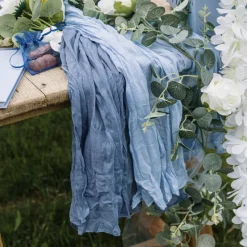 CHEMIN DE TABLE VOILE ÉTAMINE 90CMX3M BLEU CIEL