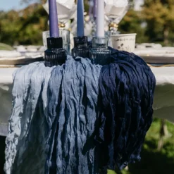 CHEMIN DE TABLE VOILE ÉTAMINE 90CMX3M BLEU CIEL