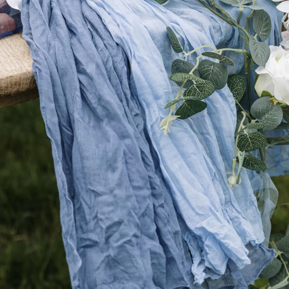 CHEMIN DE TABLE VOILE ÉTAMINE 90CMX3M BLEU CIEL