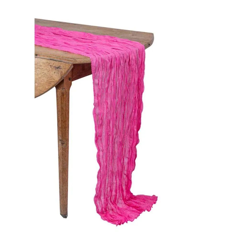 CHEMIN DE TABLE VOILE ÉTAMINE 90CMX3M FRAMBOISE