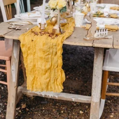 CHEMIN DE TABLE VOILE ÉTAMINE 90CMX3M OCRE