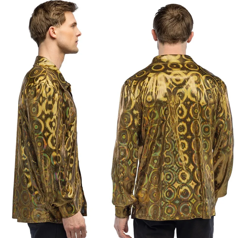 CHEMISE DISCO CERCLES PSYCHÉDÉLIQUE OR HOMME