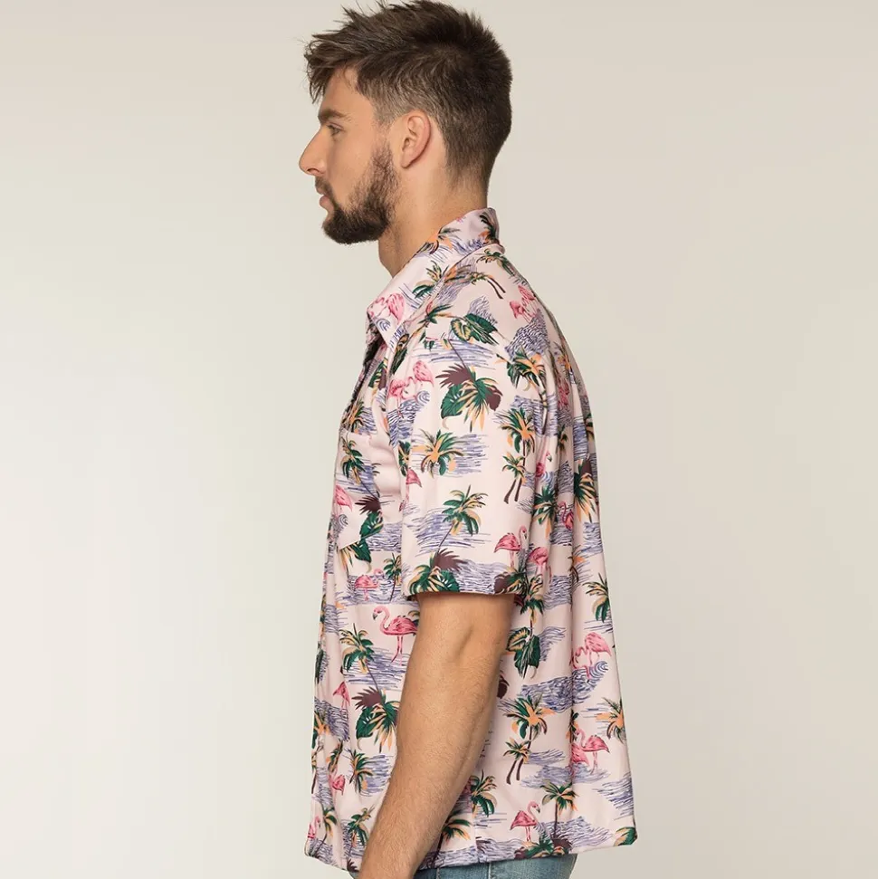 CHEMISE FLAMANTS ROSES PALMIERS ADULTE