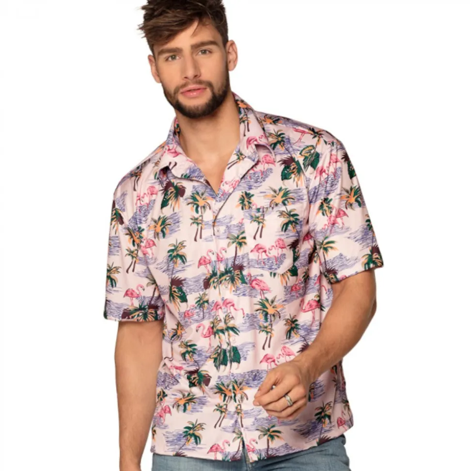 CHEMISE FLAMANTS ROSES PALMIERS ADULTE