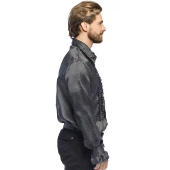 CHEMISE GROOVY RÉTRO À VOLANTS NOIR HOMME