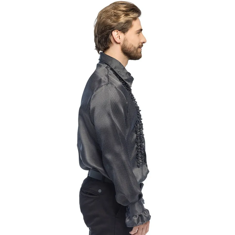 CHEMISE GROOVY RÉTRO À VOLANTS NOIR HOMME
