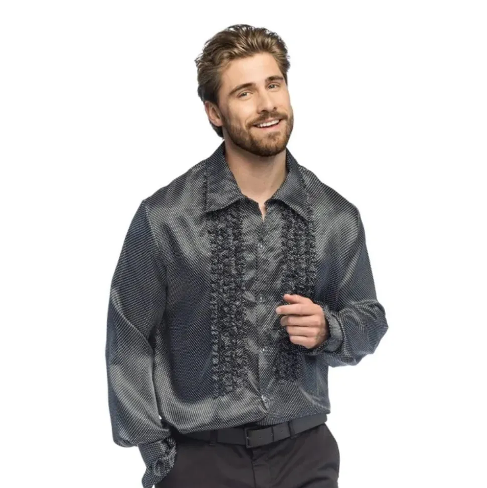 CHEMISE GROOVY RÉTRO À VOLANTS NOIR HOMME