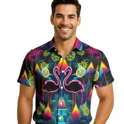 CHEMISE HAWAÏENNE POLYESTER FLAMINGO PARTY HOMME