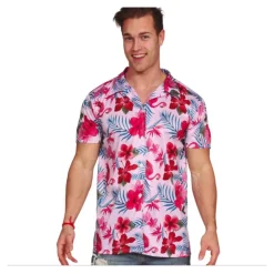 CHEMISE HAWAÏENNE POLYESTER FLAMANT ROSE HOMME