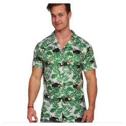 CHEMISE HAWAÏENNE POLYESTER TOUCANS PALMIERS HOMME