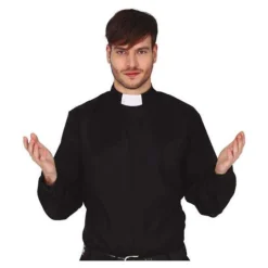 CHEMISE NOIRE COL ROMAIN PRÊTRE PÈRE CURÉ HOMME