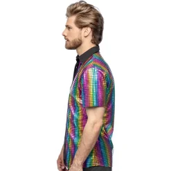 CHEMISETTE DISCO FACETTES ARC-EN-CIEL ADULTE