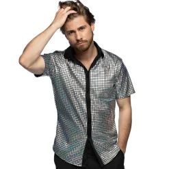 CHEMISETTE DISCO FACETTES ARGENT BRILLANT HOMME