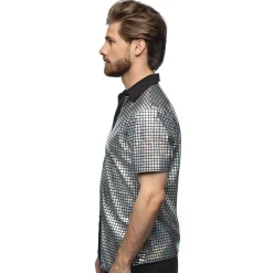 CHEMISETTE DISCO FACETTES ARGENT BRILLANT HOMME