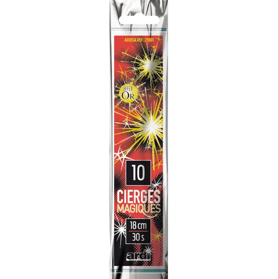 10 CIERGES MAGIQUES 18CM OR - F1