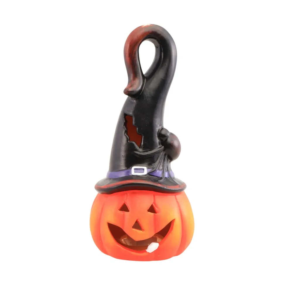 CITROUILLE LED CHAPEAU SORCIÈRE TERRE CUITE 17CM