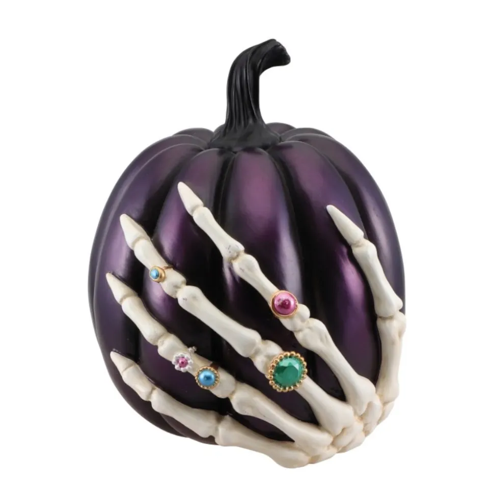CITROUILLE RÉSINE DÉCO MAIN SQUELETTE 27CM VIOLET
