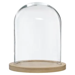 CLOCHE EN VERRE SUR SOCLE BOIS 29 CM