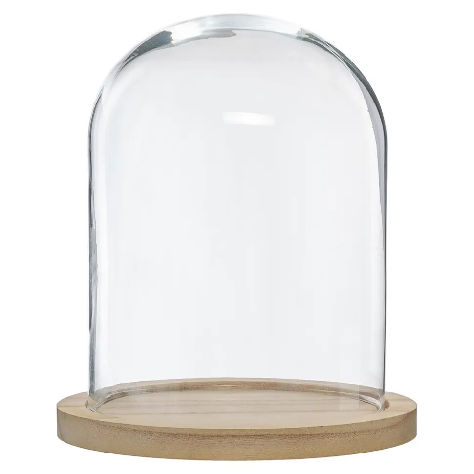 CLOCHE EN VERRE SUR SOCLE BOIS 29 CM