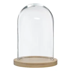 CLOCHE EN VERRE SUR SOCLE BOIS 26 CM