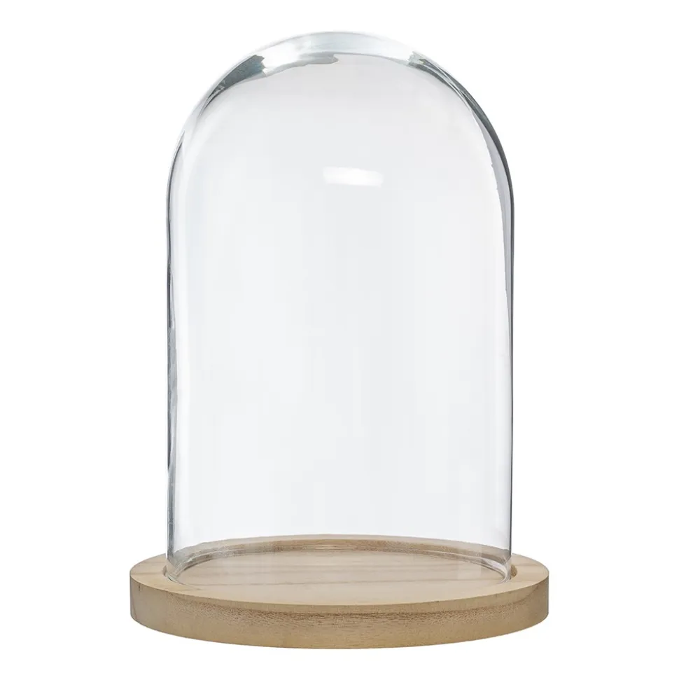 CLOCHE EN VERRE SUR SOCLE BOIS 26 CM