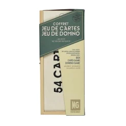 COFFRET JEU VINTAGE 54 CARTES 28 DOMINOS BOIS
