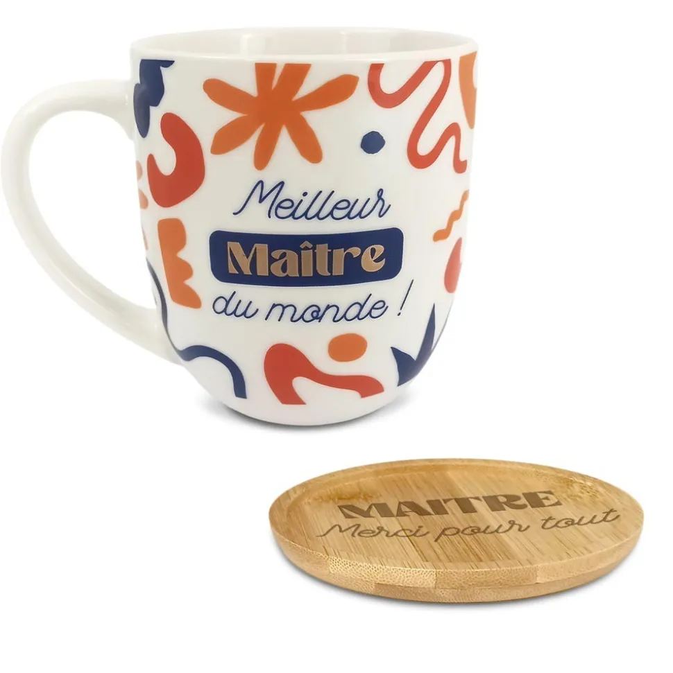 COFFRET TASSE DESSOUS BOIS MEILLEUR MAÎTRE MERCI