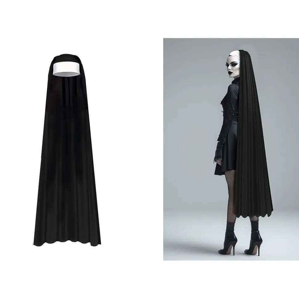 COIFFE LONGUE NONNE MYSTÉRIEUSE 140CM NOIR