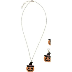 COLLIER BOUCLES D'OREILLES CITROUILLE PEUR ORANGE