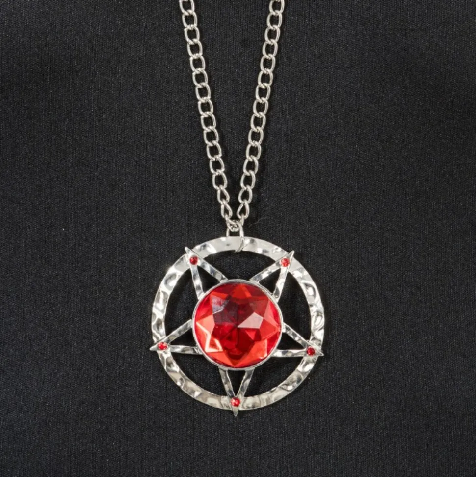 COLLIER CHAÎNE PENDENTIF ÉTOILE SATAN RUBIS ADULTE