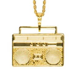COLLIER FANTAISIE GHETTO-BLASTER ZINC 77CM OR