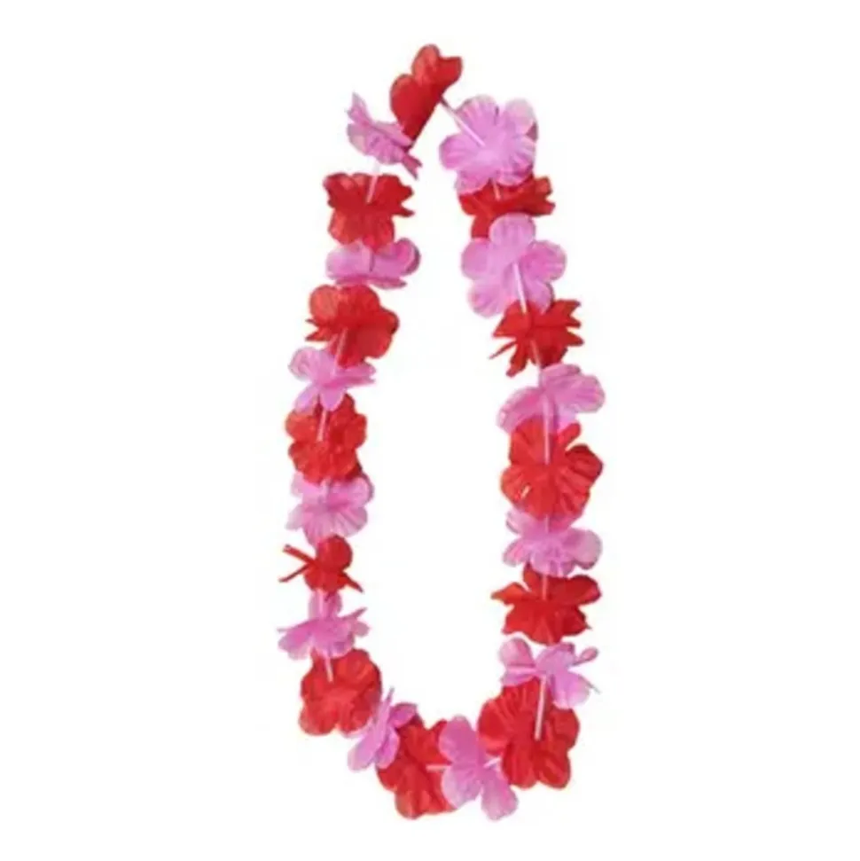 COLLIER HAWAÏEN FLEUR SYNTHÉTIQUE 50CM ROSE ROUGE