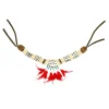 COLLIER INDIEN PERLES BOIS PLUMES ROUGES ADULTE
