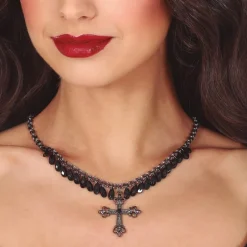 COLLIER PENDENTIF CROIX GOTHIQUE NOIR FEMME