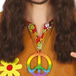 COLLIER PENDENTIF PEACE AND LOVE 8CM ARC-EN-CIEL