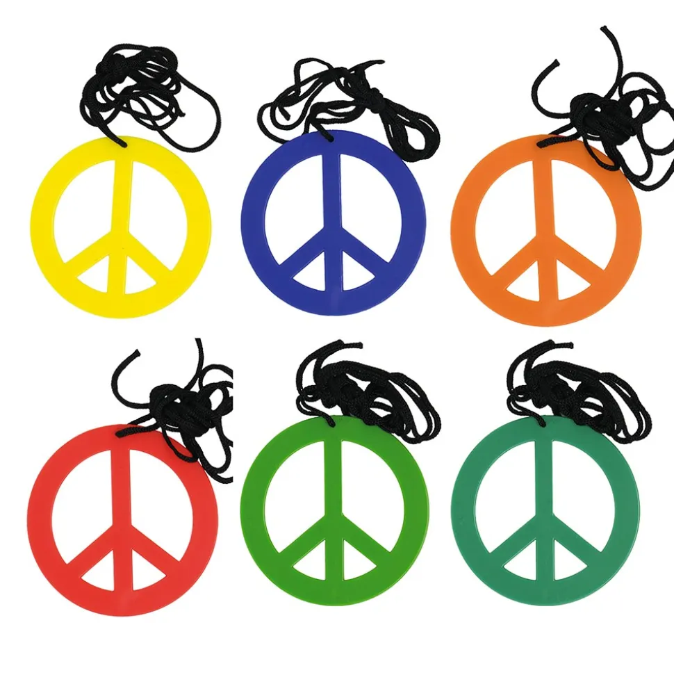 COLLIER PENDENTIF PEACE AND LOVE HIPPIE 7CM COLORÉ