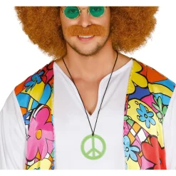 COLLIER PENDENTIF PEACE AND LOVE HIPPIE 7CM COLORÉ