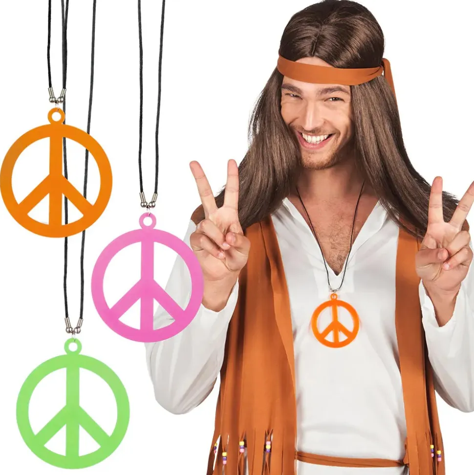 COLLIER PLASTIQUE HIPPIE PEACE LOVE ADULTE