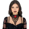 COLLIER RAS-DE-COU BRODÉ DÉCO ROSE ROUGE FEMME