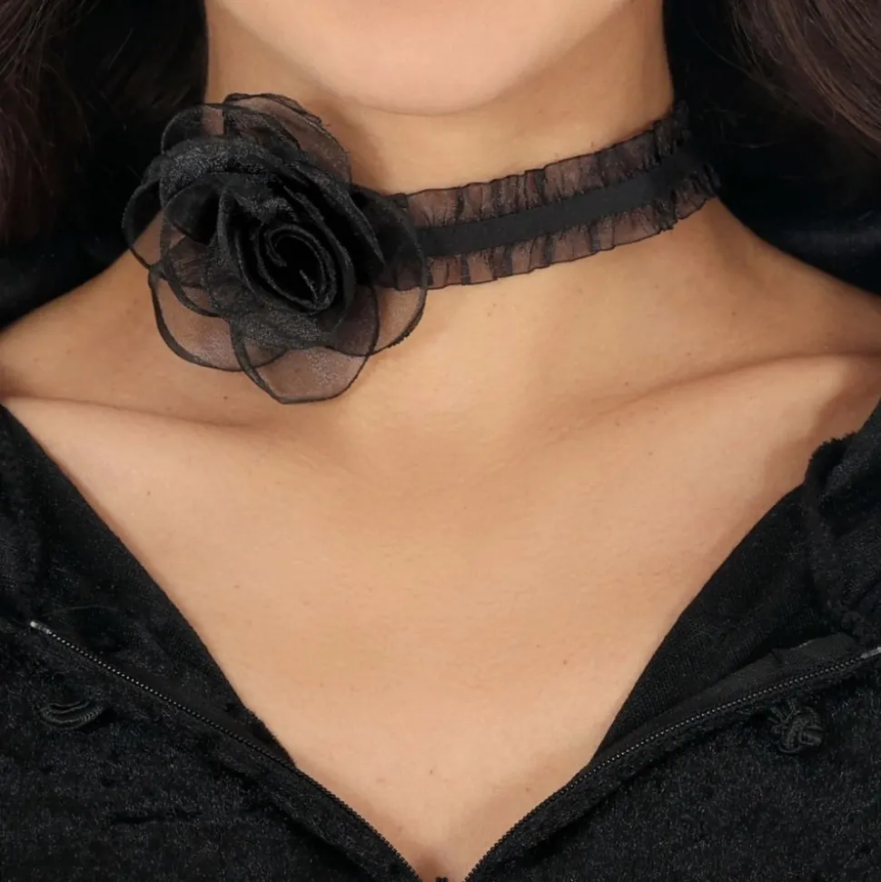 COLLIER RAS-DE-COU DÉCO ROSE NOIR FEMME